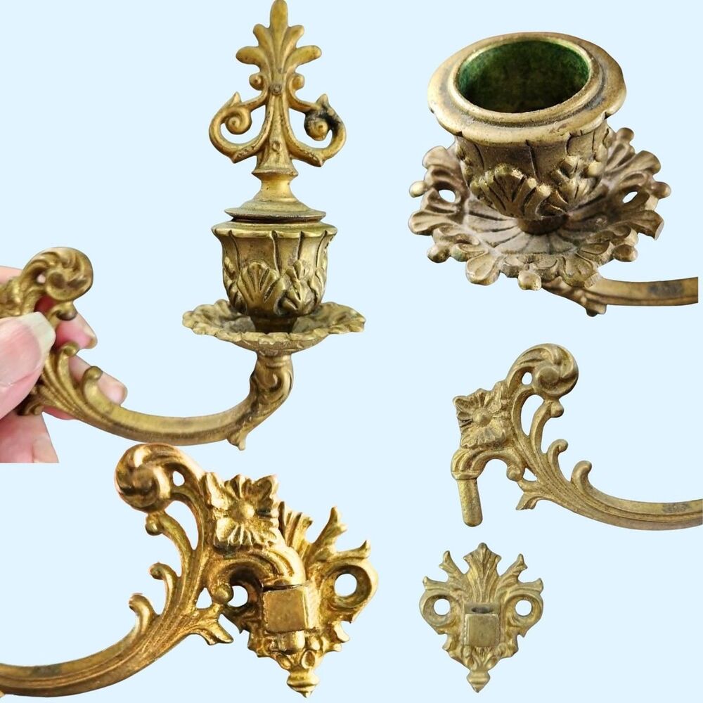 Candle Sconce Pair, 1850s French Ormolu Gilt Fleur de lis snuffers, Swivels - Picture 5 of 16